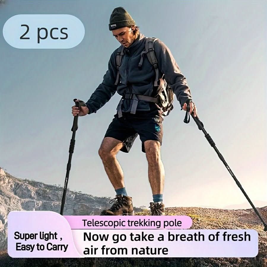Trekking Poles | Adjustable Telescopic 65–135 cm | Aluminum with Rubber Grips & Shock Absorption