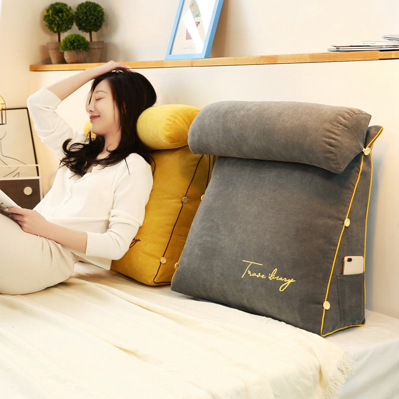 Triangle Back Support Pillow | Memory Foam Core | Removable Washable Cover | Reading & Lounging