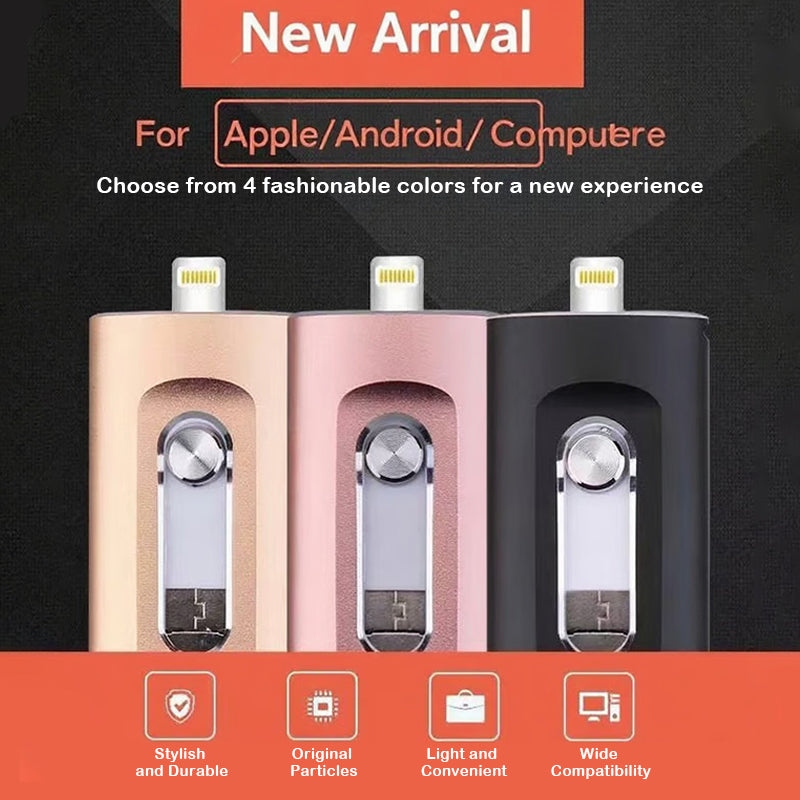 USB Flash Drive for Phone & PC | 3-in-1 OTG & Type-C Adapter | High-Speed Metal Keychain