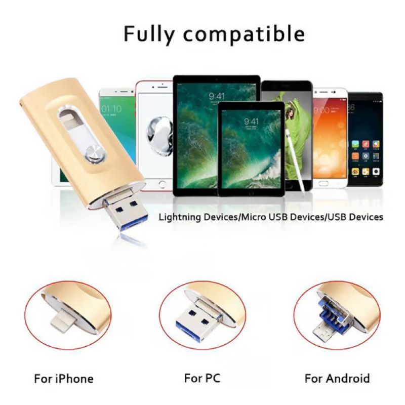 USB Flash Drive for Phone & PC | 3-in-1 OTG & Type-C Adapter | High-Speed Metal Keychain