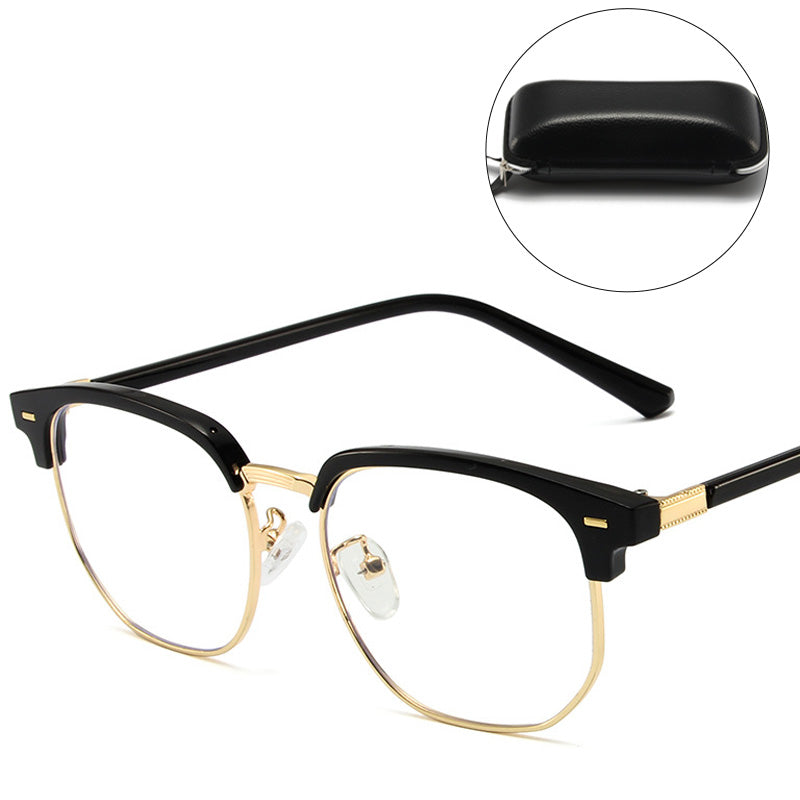 Unisex Blue Light Blocking Glasses | Half-Rim Metal Frame | Includes Case | Comfortable Fit