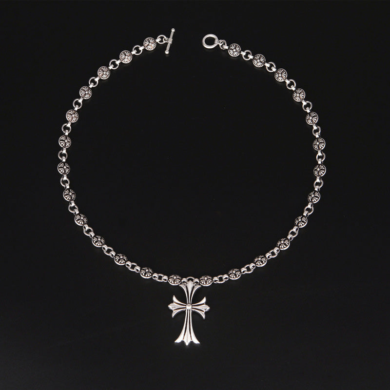 Unisex Gothic Cross Pendant Necklace | Y2K Punk Design | Retro Silver Finish | Adjustable Length