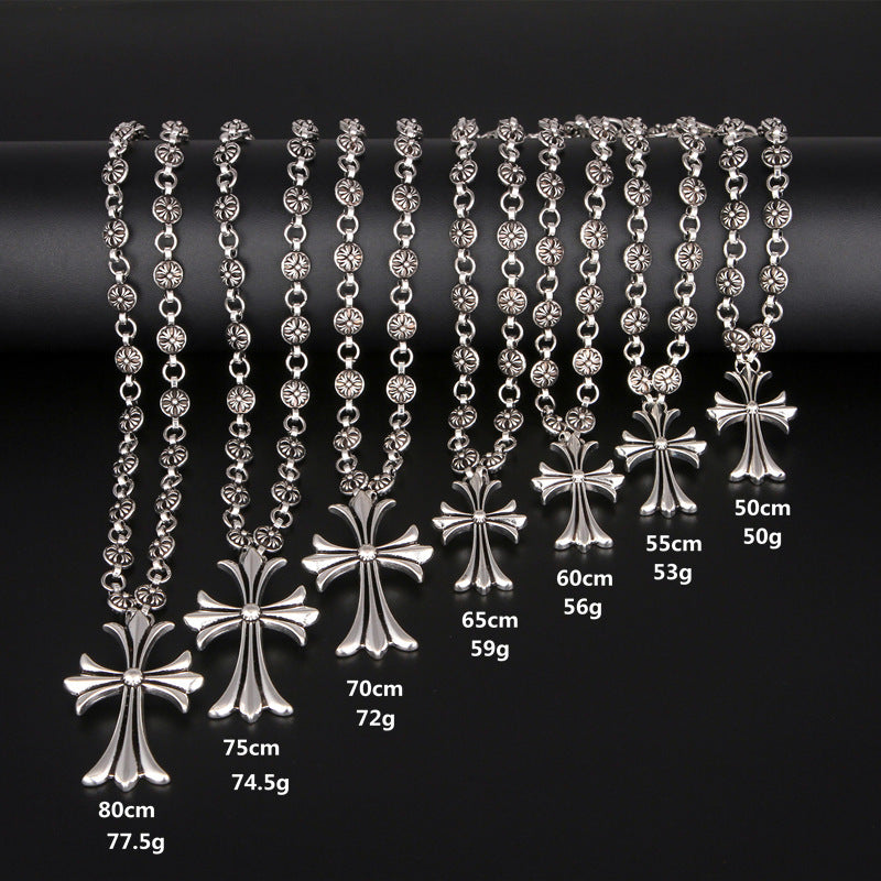 Unisex Gothic Cross Pendant Necklace | Y2K Punk Design | Retro Silver Finish | Adjustable Length