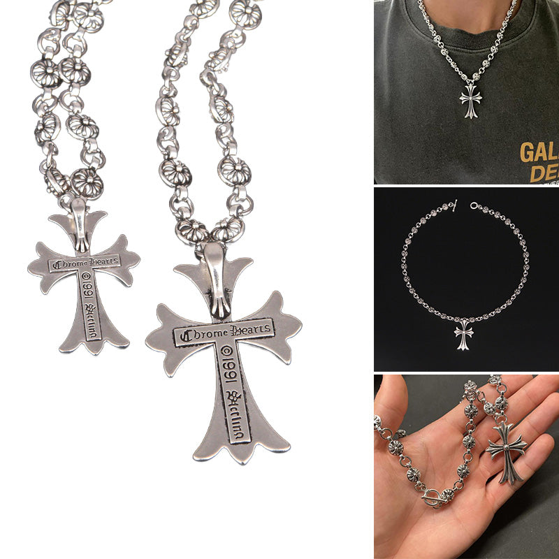 Unisex Gothic Cross Pendant Necklace | Y2K Punk Design | Retro Silver Finish | Adjustable Length