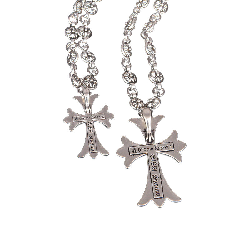Unisex Gothic Cross Pendant Necklace | Y2K Punk Design | Retro Silver Finish | Adjustable Length