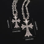 Unisex Gothic Cross Pendant Necklace | Y2K Punk Design | Retro Silver Finish | Adjustable Length