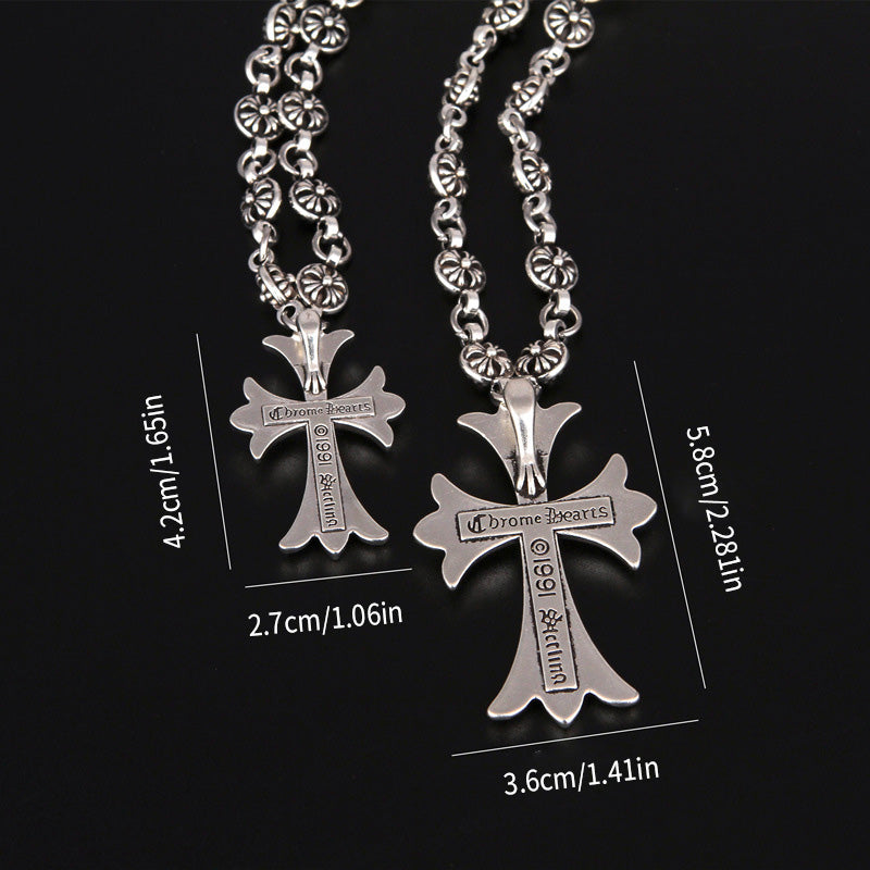Unisex Gothic Cross Pendant Necklace | Y2K Punk Design | Retro Silver Finish | Adjustable Length