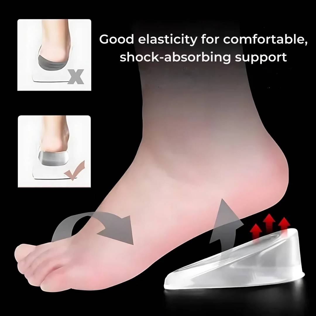 Unisex Heel Lift Inserts | Adjustable Silicone Gel Lift | Shock Absorption & Plantar Pain Relief
