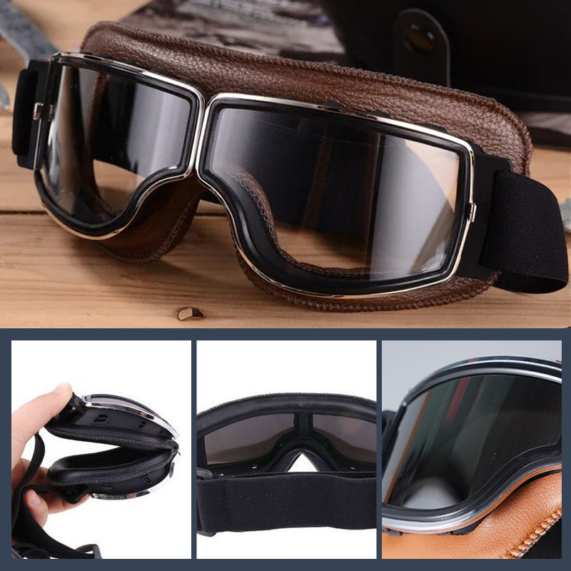 Vintage Motorcycle Goggles | UV Protection & Scratch-Resistant Lens | Adjustable Strap