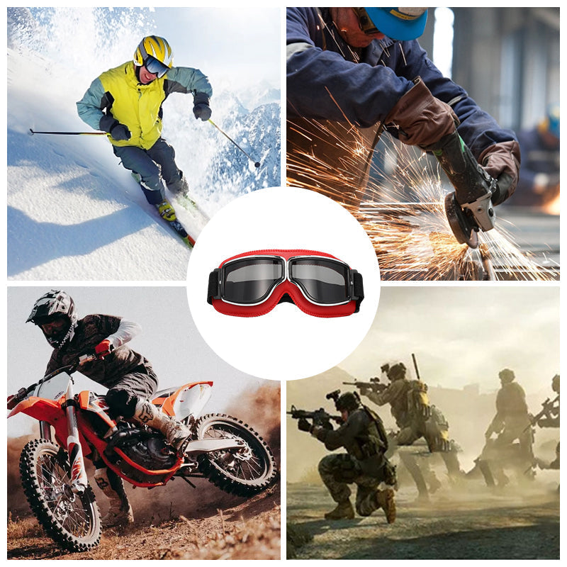 Vintage Motorcycle Goggles | UV Protection & Scratch-Resistant Lens | Adjustable Strap