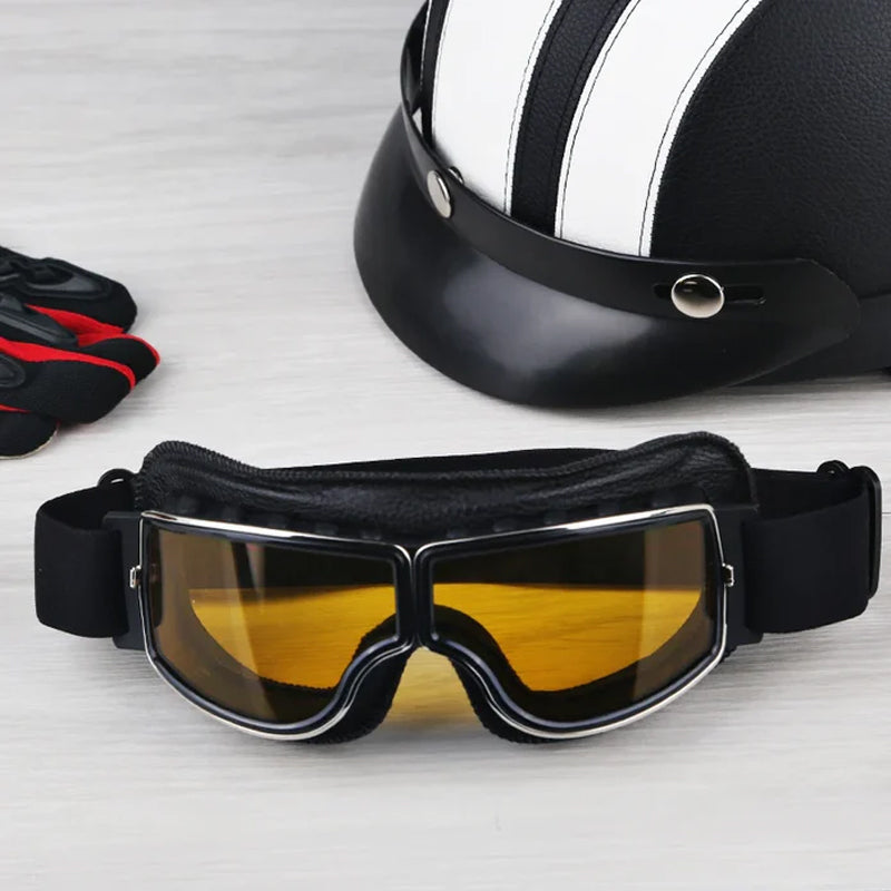 Vintage Motorcycle Goggles | UV Protection & Scratch-Resistant Lens | Adjustable Strap