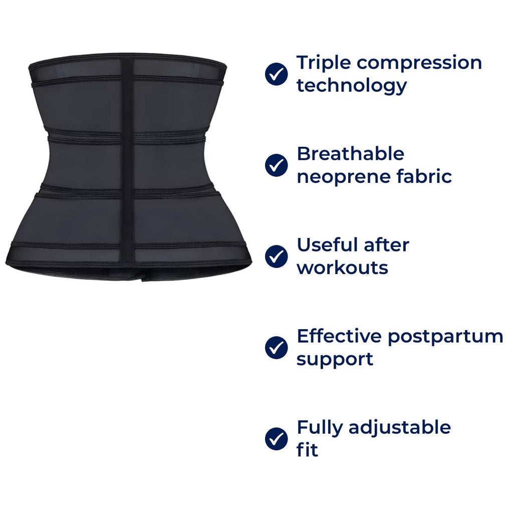 Waist Trainer Belt | Triple-Compression Neoprene | Adjustable Fastening | Postpartum & Workout