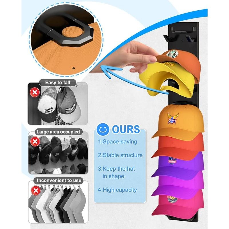 Wall-Mounted Hat Organizer | One-Hat-One-Layer Shape-Saving | Holds 9 Hats