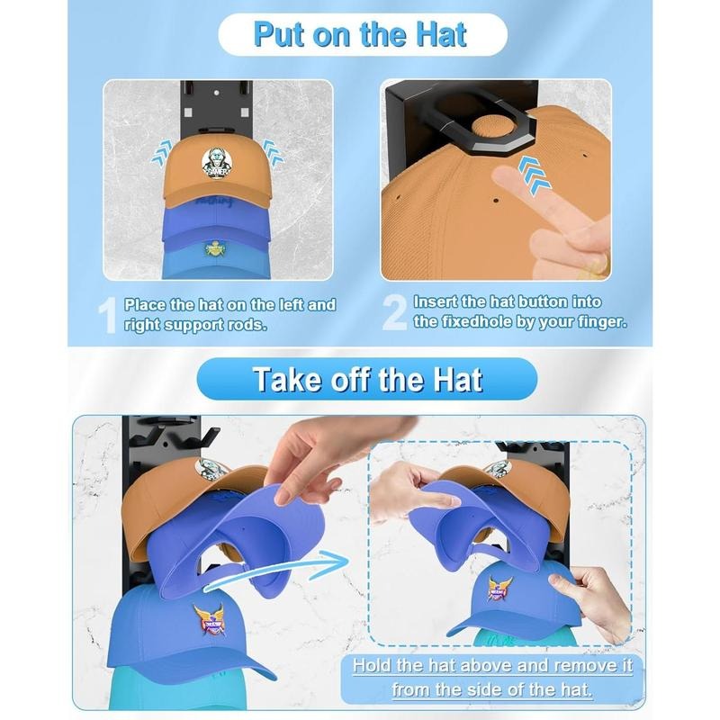 Wall-Mounted Hat Organizer | One-Hat-One-Layer Shape-Saving | Holds 9 Hats