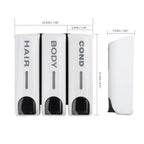 Wall-Mounted Shower Dispenser Set | Triple Pump | Transparent Body, 350ml Each | Space-Saving