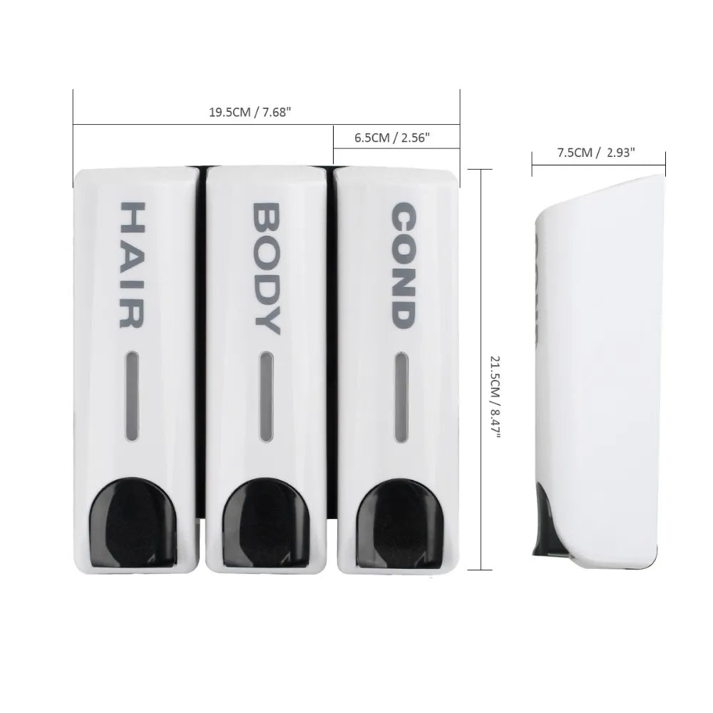 Wall-Mounted Shower Dispenser Set | Triple Pump | Transparent Body, 350ml Each | Space-Saving