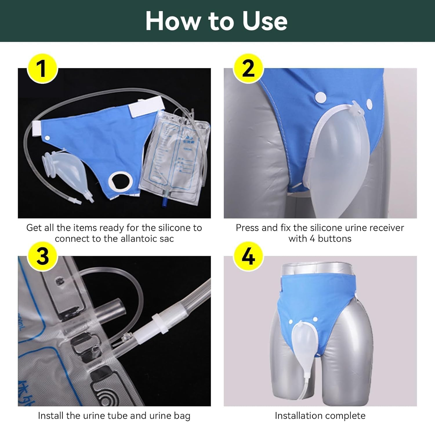 Wearable Urine Collector | Adjustable Waist & Leg Straps | Silicone Collector & 1000ml Bag
