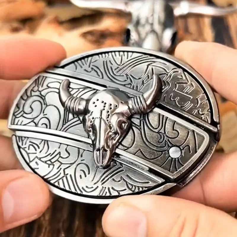 Western Belt Buckle | Hidden EDC Tool | Oval Metal Design & Fits 1.5 in Belts
