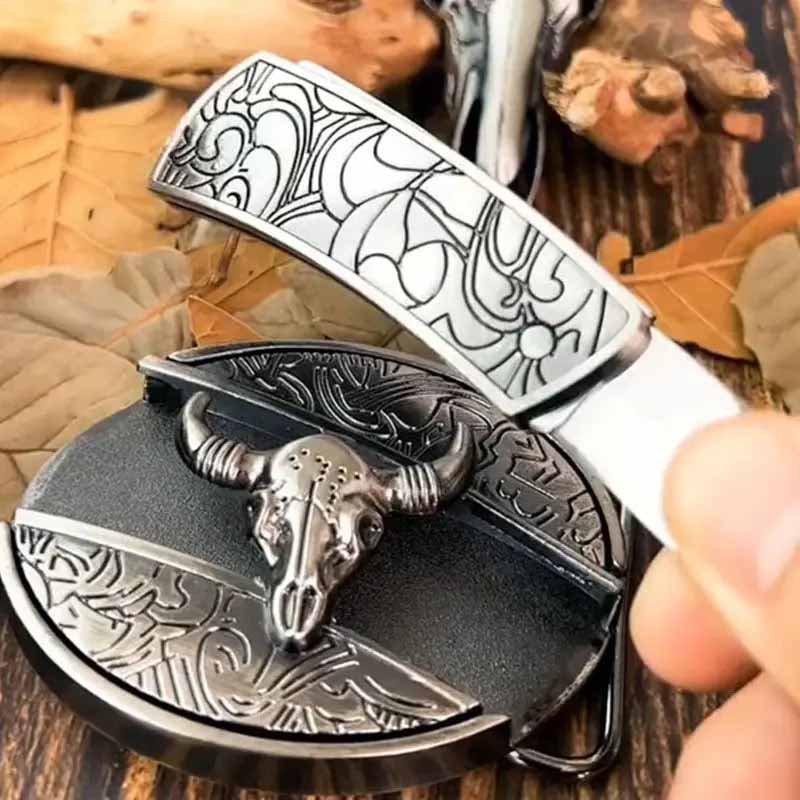 Western Belt Buckle | Hidden EDC Tool | Oval Metal Design & Fits 1.5 in Belts