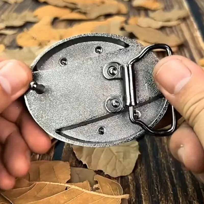 Western Belt Buckle | Hidden EDC Tool | Oval Metal Design & Fits 1.5 in Belts