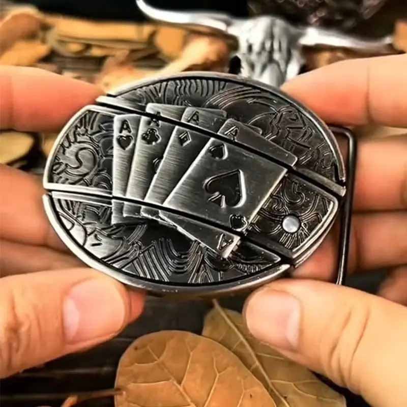 Western Belt Buckle | Hidden EDC Tool | Oval Metal Design & Fits 1.5 in Belts