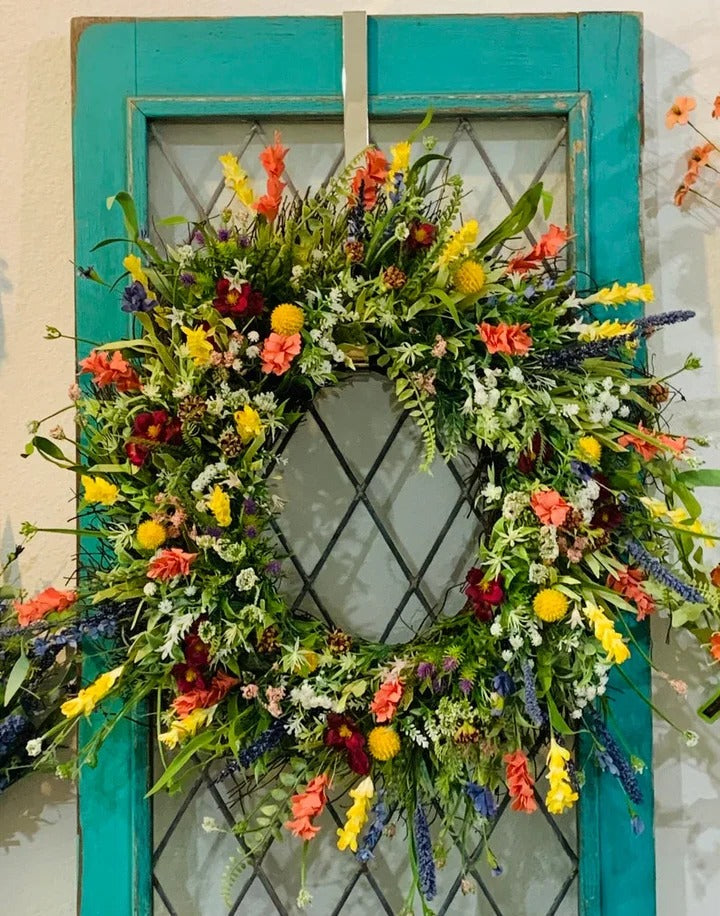 Wildflower Wreath | Handcrafted 16-inch Grapevine Base | Silk Flowers & Eucalyptus