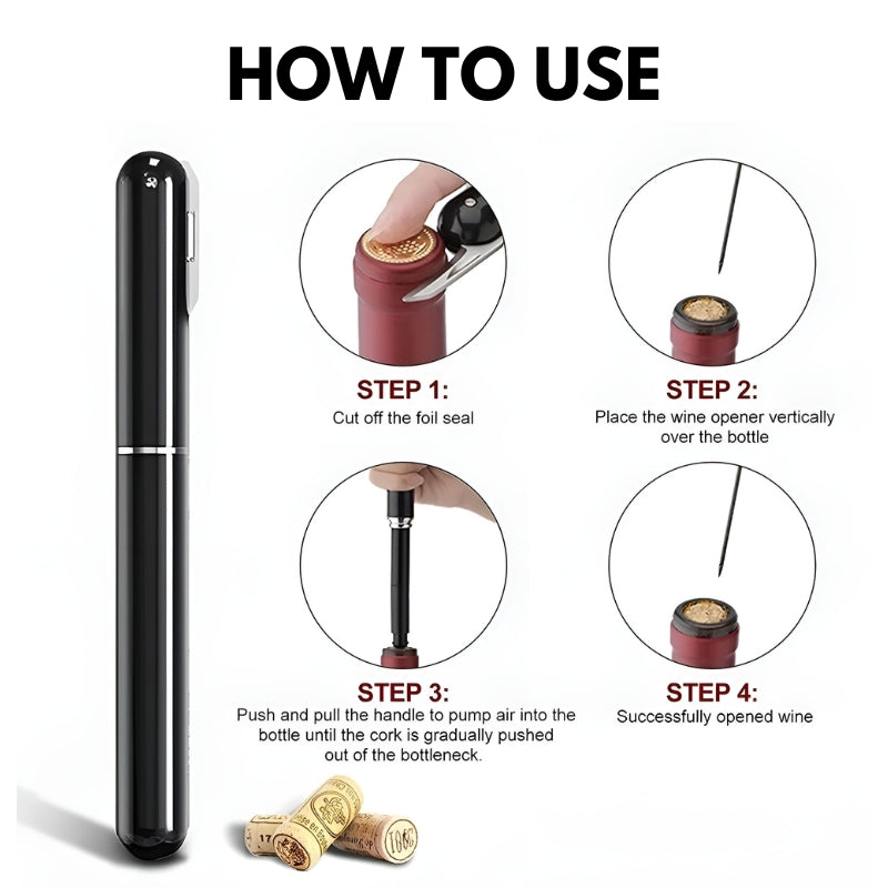 Wine Bottle Opener | Air-Pressure Cork Extractor | Stainless Steel & Acrylic | Gentle on Corks