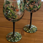 Wine Glass Set | Hand-Painted Four Seasons Tree Design | Set of 4 Glasses & Dishwasher Safe