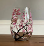 Wine Glass Set | Hand-Painted Four Seasons Tree Design | Set of 4 Glasses & Dishwasher Safe