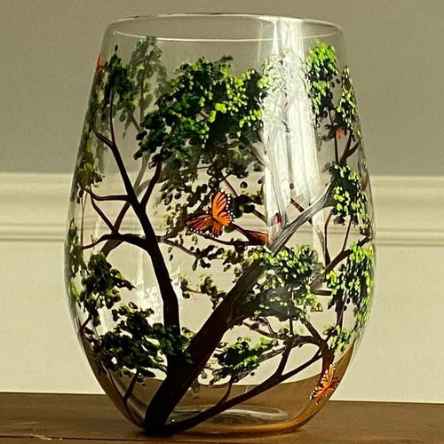 Wine Glass Set | Hand-Painted Four Seasons Tree Design | Set of 4 Glasses & Dishwasher Safe
