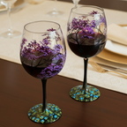 Wine Glass Set | Hand-Painted Four Seasons Tree Design | Set of 4 Glasses & Dishwasher Safe