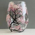 Wine Glass Set | Hand-Painted Four Seasons Tree Design | Set of 4 Glasses & Dishwasher Safe