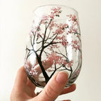 Wine Glass Set | Hand-Painted Four Seasons Tree Design | Set of 4 Glasses & Dishwasher Safe