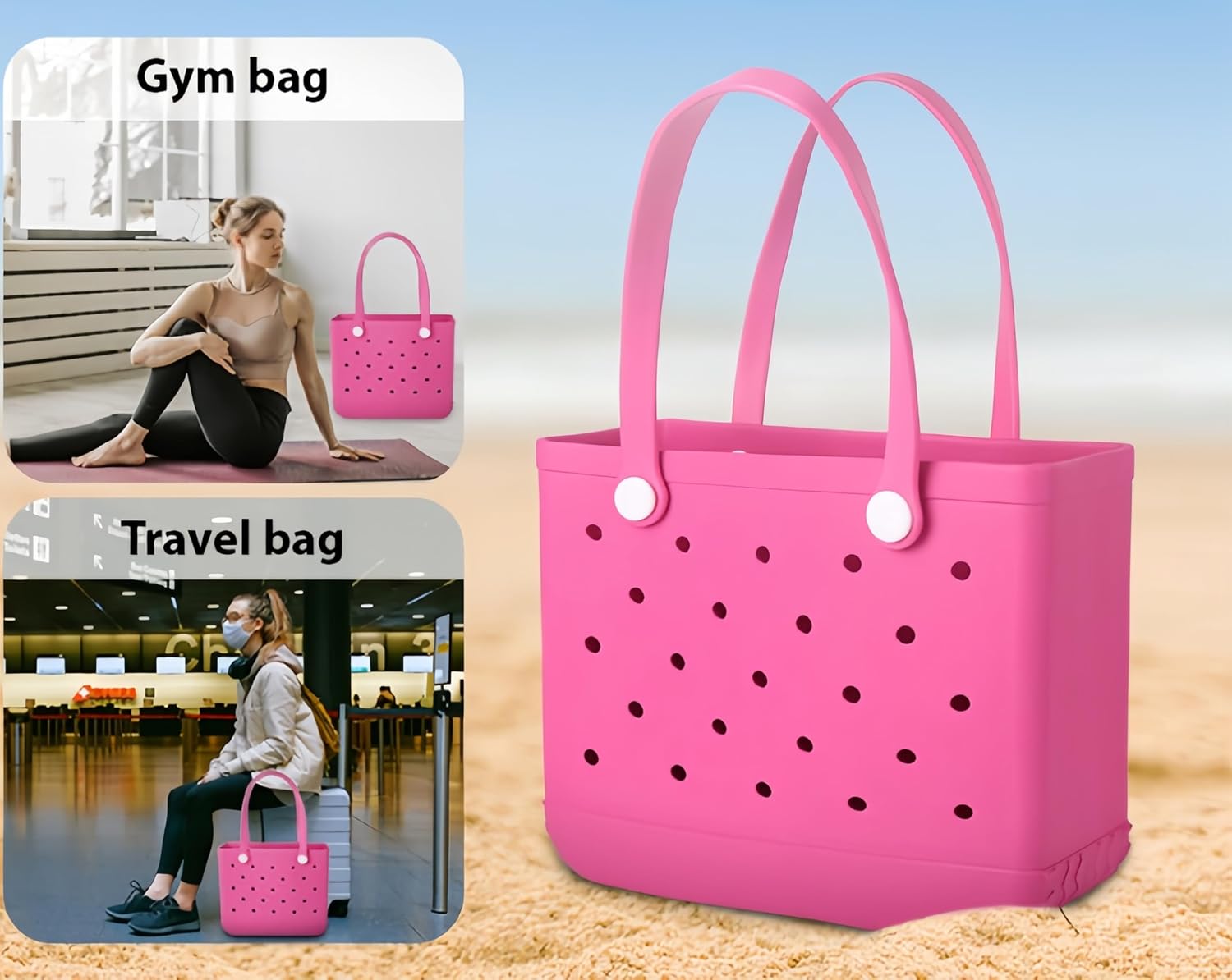 Women's Beach Tote Bag | Waterproof & Washable with Vent Holes | Upright Structured Base