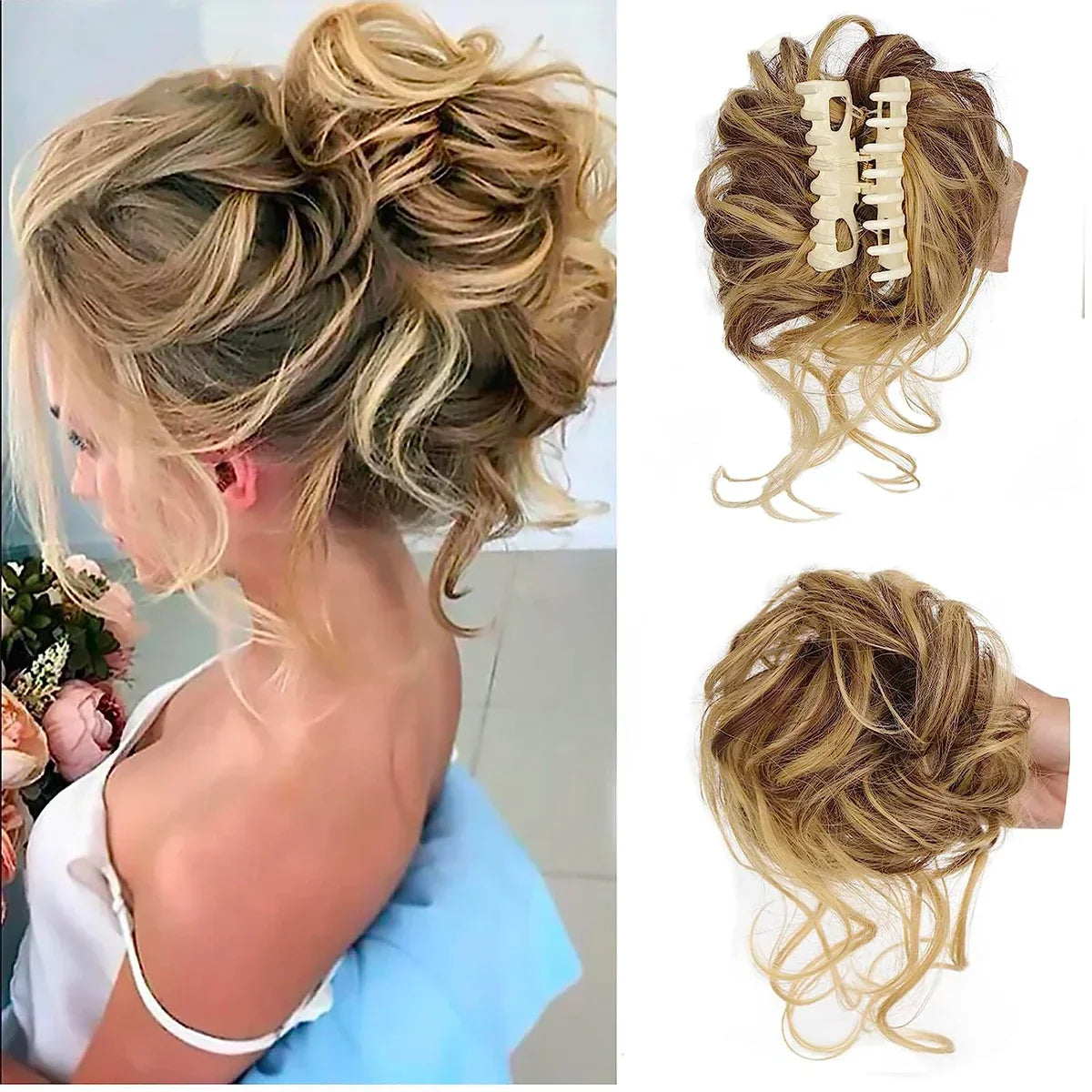 Women's Clip-In Hair Bun | Curly & Natural-Looking | Synthetic Hair & Secure Clip | All-Day Hold