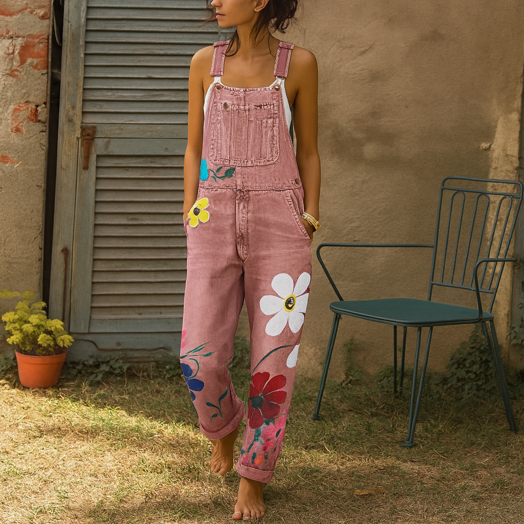 Women's Denim Jumpsuit | Floral Print | Lightweight Cotton Denim | Comfortable Fit