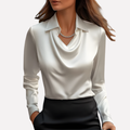 Women's Draped Neck Blouse | Satin-Like Finish | Loose Fit & Long Sleeves