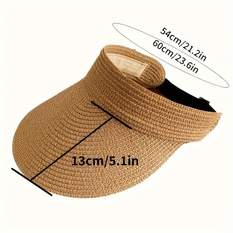 Women's Foldable Sun Hat | Wide Brim Woven Straw Look | Adjustable Back | Travel Friendly