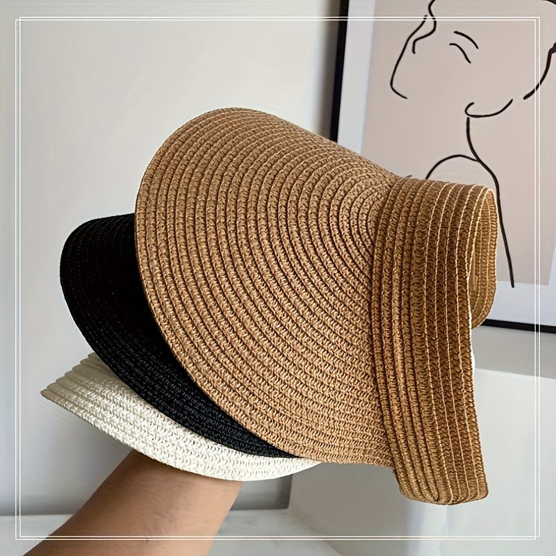 Women's Foldable Sun Hat | Wide Brim Woven Straw Look | Adjustable Back | Travel Friendly