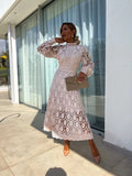 Women's Lace Midi Dress | High Neck & Full Sleeves | Intricate Lace & Partially Lined