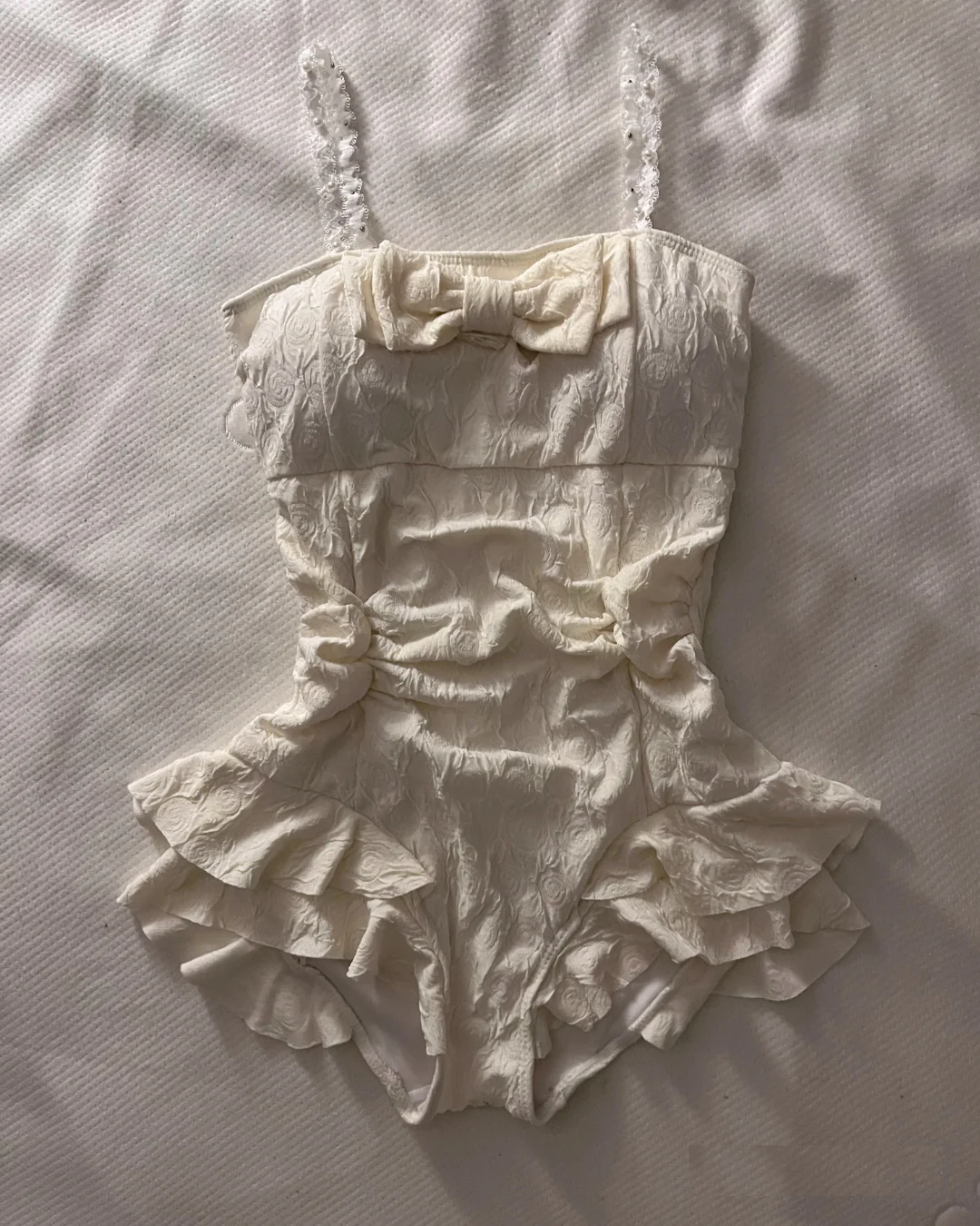 Women's One-Piece Swimsuit | Bow & Lace Trim Ruffle Design | Soft Stretch Fabric