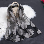 Women's Scarf | Organza Floral Cutout Hollow Motif | 170x70 cm | Lightweight Wrap