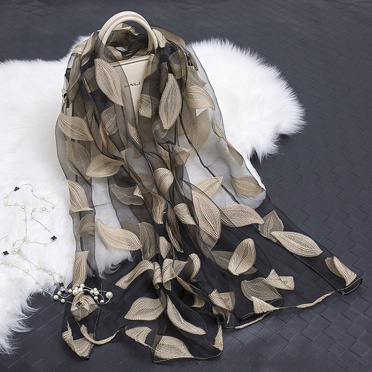 Women's Scarf | Organza Floral Cutout Hollow Motif | 170x70 cm | Lightweight Wrap