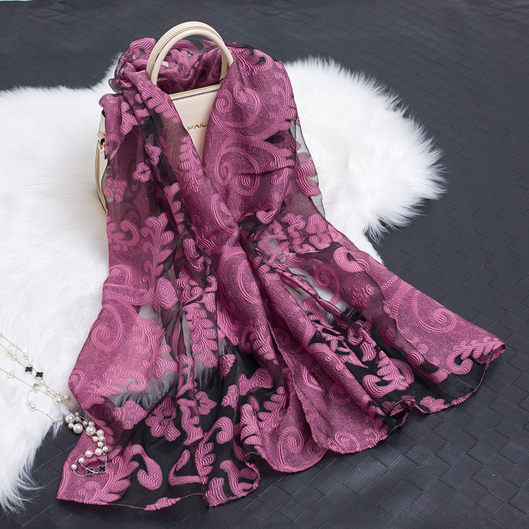 Women's Scarf | Organza Floral Cutout Hollow Motif | 170x70 cm | Lightweight Wrap