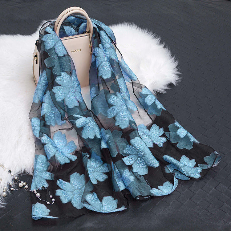 Women's Scarf | Organza Floral Cutout Hollow Motif | 170x70 cm | Lightweight Wrap