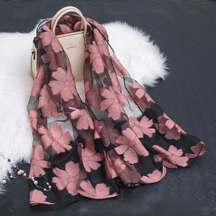 Women's Scarf | Organza Floral Cutout Hollow Motif | 170x70 cm | Lightweight Wrap