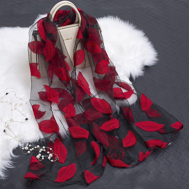 Women's Scarf | Organza Floral Cutout Hollow Motif | 170x70 cm | Lightweight Wrap