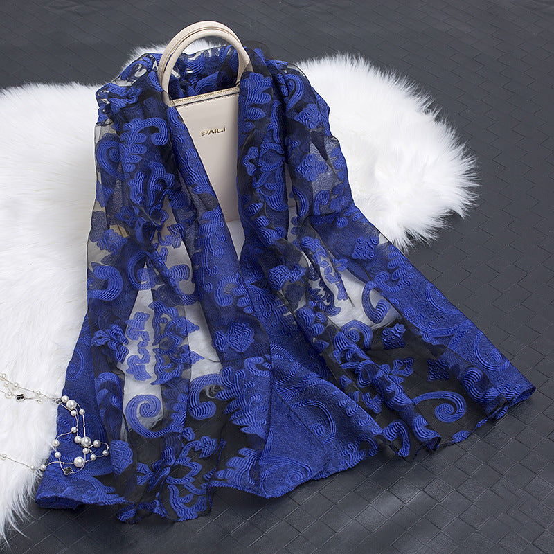 Women's Scarf | Organza Floral Cutout Hollow Motif | 170x70 cm | Lightweight Wrap