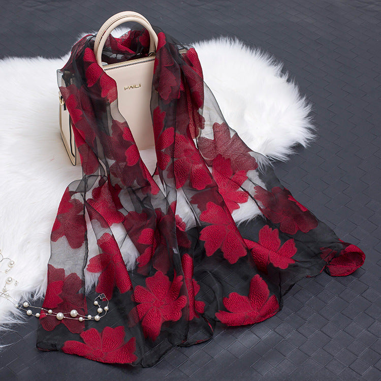 Women's Scarf | Organza Floral Cutout Hollow Motif | 170x70 cm | Lightweight Wrap