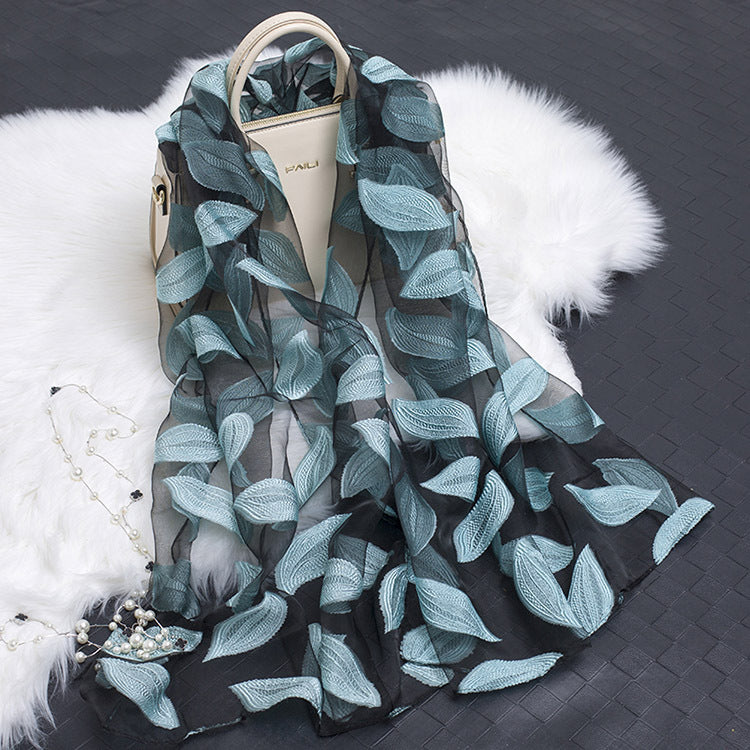 Women's Scarf | Organza Floral Cutout Hollow Motif | 170x70 cm | Lightweight Wrap